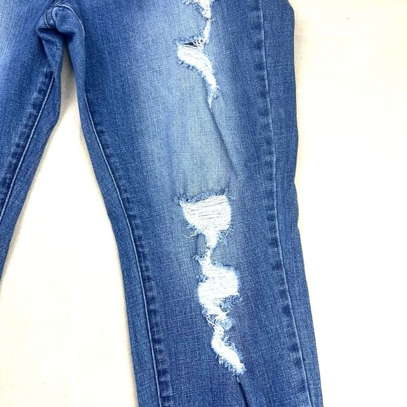 KanCan Button Fly Denim Jeans Women's XL Distressed Frayed Hem Blue High Rise - Picture 6 of 16